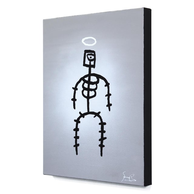 Halo Stickman - Quirky Abstract Modern Figurative Mixed Media Original Artwork Soren Grau For Sale In Los Angeles - Image 6 of 9
