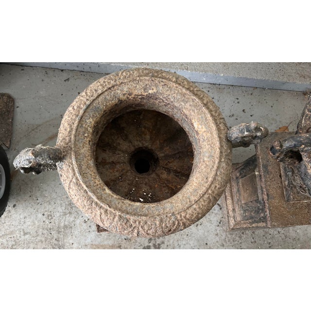 Late 20th Century Antique Cast Iron Neo Classical Urns on Plinths a Pair For Sale - Image 5 of 9