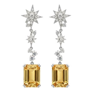 Citrine and Colorless Topaz Drop Earrings Silver, Gold, A Pair For Sale