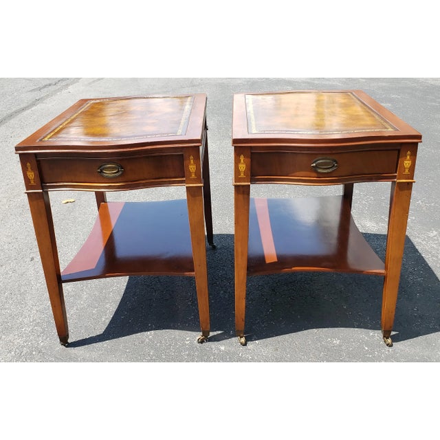 1958 Hollywood Regency Mahogany Tooled Leather Top and Gilt Stencil Coffee Table For Sale In Washington DC - Image 6 of 9