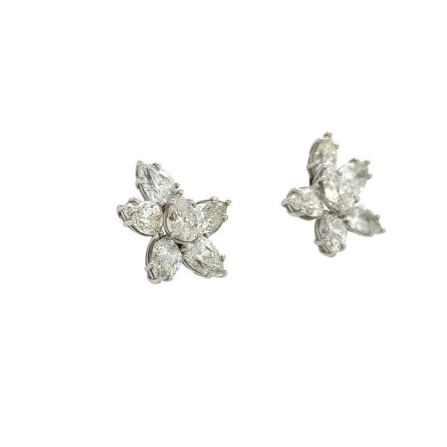 Platinum and Diamond Cluster Earrings, Pair For Sale - Image 4 of 4