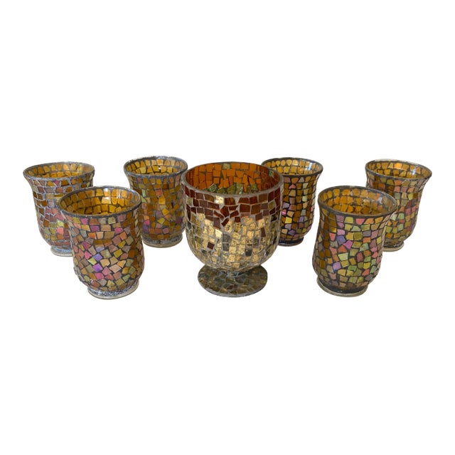 Glass Mosaic Lantern Candle Holders - 7 Pieces For Sale