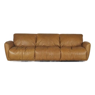 Drapey Vintage Inspired Leather Sofa For Sale