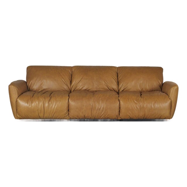 Drapey Vintage Inspired Leather Sofa For Sale