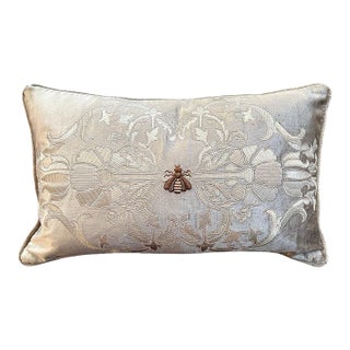 Fawn Velvet Pillow With Embroidery and Single Bee Design For Sale