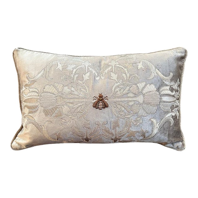 Fawn Velvet Pillow With Embroidery and Single Bee Design For Sale