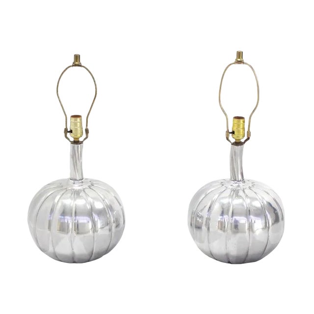 Early 20th Century Early 20th Century Vintage Metal Pumpkin Shape Table Lamps- a Pair For Sale - Image 5 of 5