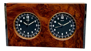 Linley Walnut Burl and Chrome Dual-Time Desk Clock, 2005