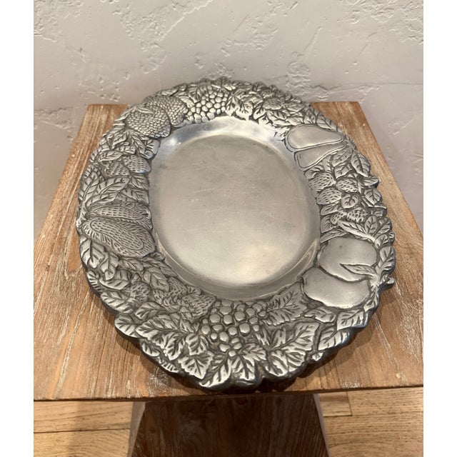 Rustic European Early 20th Century Oval Pewter Serving Tray For Sale - Image 3 of 4