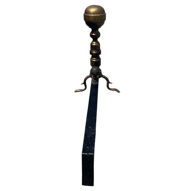 Antique Brass Ball Finial Fireplace Andirons Fire Dogs Pair Early 1900s For Sale - Image 12 of 18