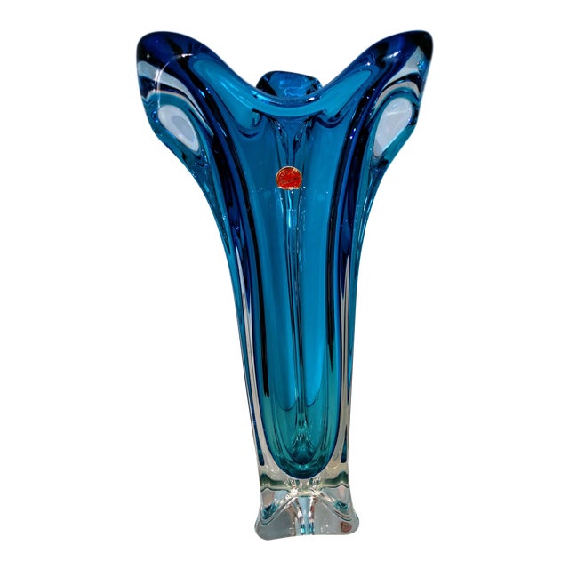 Vintage Murano Mid Century Modern Tall Blue Art Glass Vase Chairish