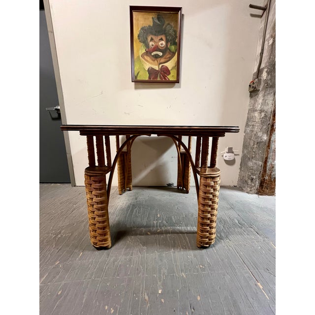 A very rare unique wicker card / game table. The table top is supported by four uniquely designed woven legs done in great...