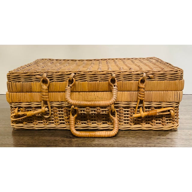 Vintage Wicker Picnic Basket For Sale - Image 4 of 4