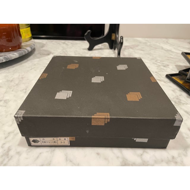 Vintage Lacquer Japanese Square Plates- Set of 5 For Sale - Image 9 of 11