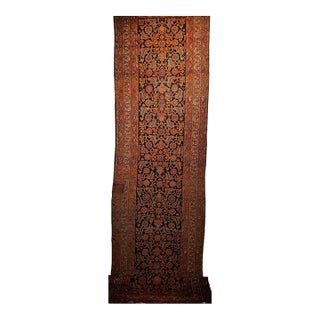19th Century Persian Malayer Runner Rug, Hand-Knotted Wool, Geometric Pattern, 4x 16, Rust-Red & Blue For Sale