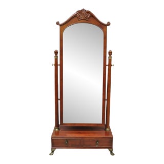 Bombay Company Cherry Wood Victorian Style Standing Cheval Mirror With Drawer For Sale