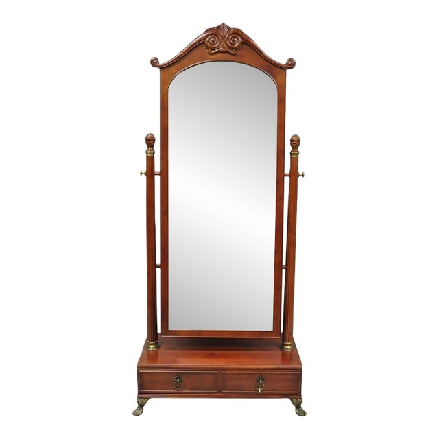 Bombay Company Cherry Wood Victorian Style Standing Cheval Mirror With Drawer For Sale