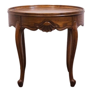 Baker Furniture Solid Walnut Country French Provincial 26" Round Accent End Table For Sale