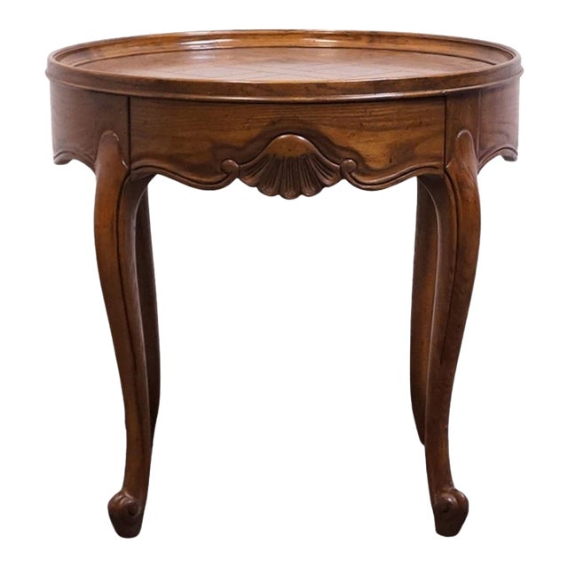Baker Furniture Solid Walnut Country French Provincial 26" Round Accent End Table For Sale