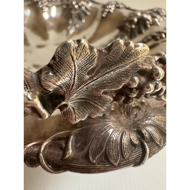 Vintage 11" Extra Silver Plated Bride's Basket With Swing Handle Grapes Motif For Sale - Image 17 of 18