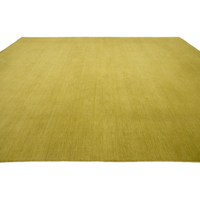 Modern Handmade Gabbeh Plush Wool Rug in Yellow-Green by Apadana For Sale In New York - Image 6 of 11
