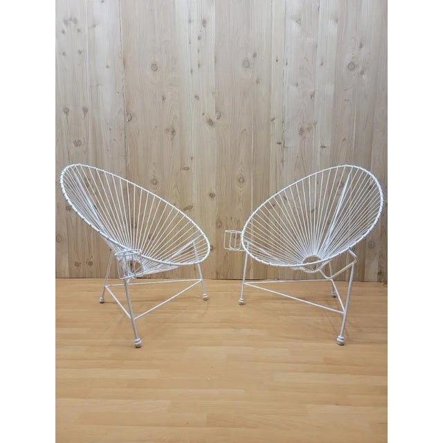 Metal Modernist Wire Garden Chairs in the Manner of Mathieu Matégot - Pair For Sale - Image 7 of 7