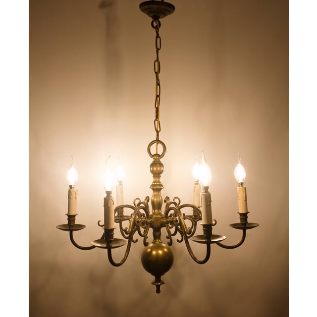 Small Dutch Six-Arm Bronze Chandelier For Sale - Image 3 of 6