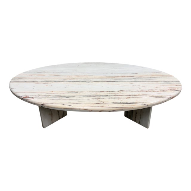 Oval Breccia Sarda Striato Marble Coffee Table, Italy, 1980s For Sale