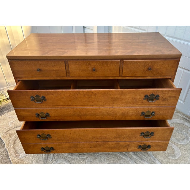 Vtg. Ethan Allen American Style Three Drawer Maple Chest in Nutmeg W/Mica Top For Sale - Image 11 of 13