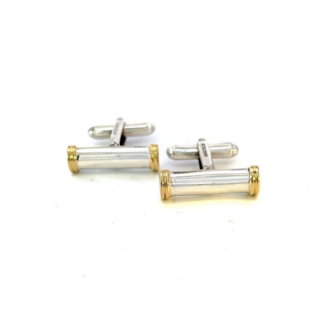 Silver 1990s Tiffany & Co Estate Cufflinks 18k Gold Sterling Silver, 2 Pieces For Sale - Image 8 of 12