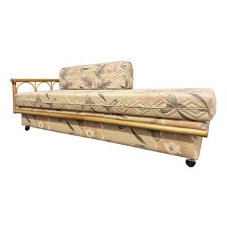 Vintage Mid-Century Modern Left Arm Rattan Daybed & Sleeper Sofa For Sale