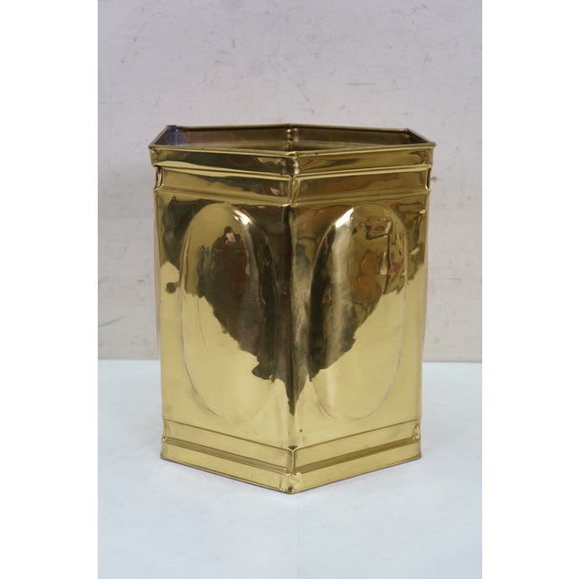 Hollywood Regency Brass Hexagon Trash Can Bin Planter Cachepot 11" For Sale - Image 4 of 14