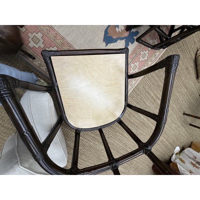 Wood Set of 4 Vintage Ebony Lacquered Rattan Chairs With New Performance Fabric Upholstery For Sale - Image 7 of 12
