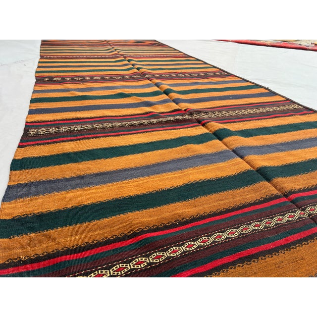 Textile 4'4" X 12'0" Vintage Afghan Handwoven Kilim Rug Tribal Striped Runner For Sale - Image 7 of 11