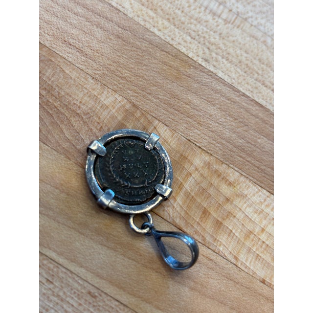 Classical Roman Antique Pendant W Roman Coin & Four Prong Silver Setting For Sale - Image 3 of 11
