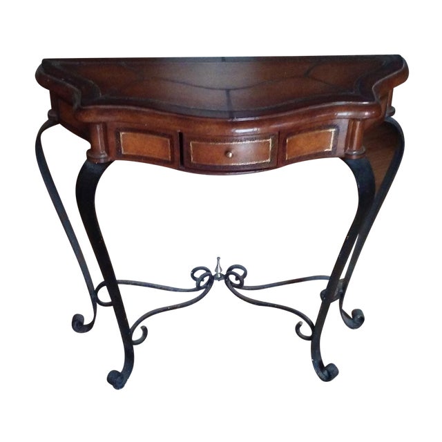 Leather & Wrought Iron Accent Table Chairish