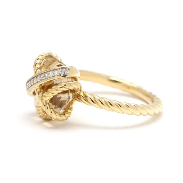 David Yurman Citrine & Diamond Cable Wrap Ring, 18k Yellow Gold, Ring Size 5.5 For Sale - Image 4 of 6
