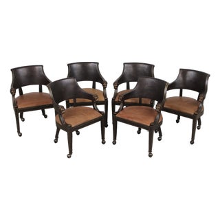 Set of 6 Maitland Smith Leather Lionhead Armchairs For Sale