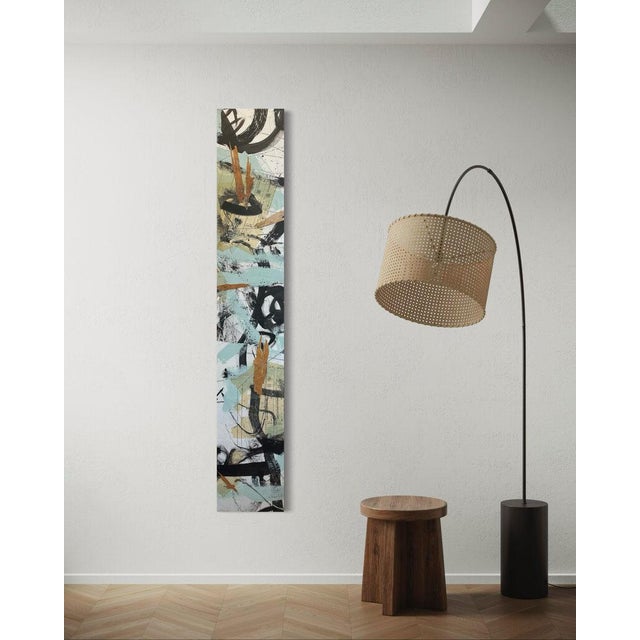 Green Christiane Corcelle "Whispers of the Forest 5" Mixed Media on Canvas, Tall Narrow Abstract Painting in Sage, Aqua and Black, 2024 For Sale - Image 8 of 9