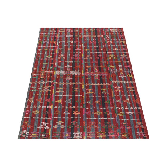 Tribal 1950s Vintage Shahsavan Persian Kilim in Red and Blue Stripes With Multicolor Patterns For Sale - Image 3 of 8