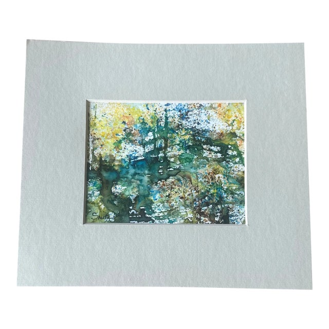 Signed Original Watercolor Landscape Painting “Sunlit Forest” For Sale