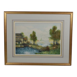 Manuel Robbe (1872-1936) "River Landscape" Aquatint, Color Print, Signed For Sale
