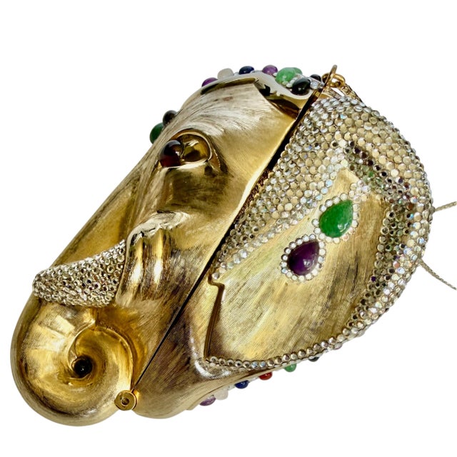 1980s Judith Leiber Elephant Jaipur Crystal Gems Minaudière Evening Shoulder Clutch Bag Vintage For Sale - Image 15 of 17