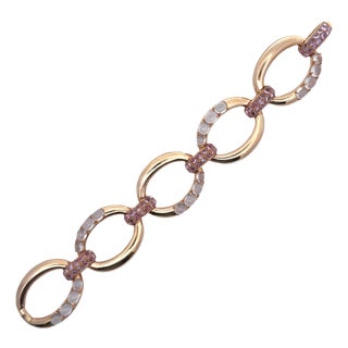 Moonstone Pink Sapphire 18k Rose Gold Chain Bracelet For Sale
