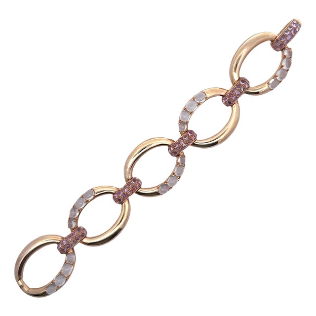 Moonstone Pink Sapphire 18k Rose Gold Chain Bracelet For Sale