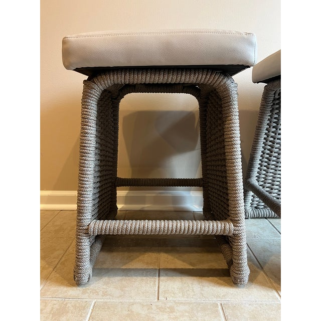 Contemporary Baker McGuire Cuerda Counter Stool, Genuine Leather Seat, Rope Wrapped Aluminium Frame For Sale - Image 3 of 18