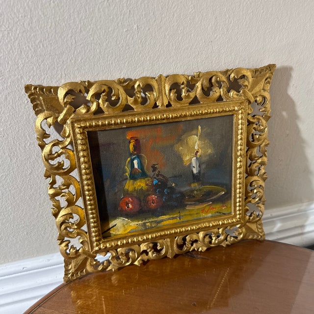 Abstract Vintage Italian Still Life Oil Painting Gold Ornate Frame Signed For Sale - Image 3 of 10