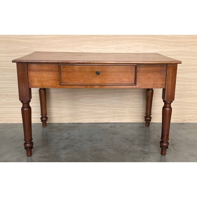 20th French Louis XV Style Walnut Desk or Library Table With Drawer For Sale - Image 4 of 12