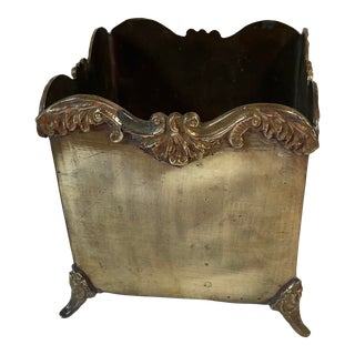 Vintage Brass Square Footed Planter For Sale