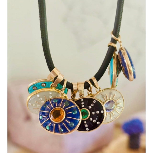 2020s Sol Pendant, Labradorite With Brown Tourmaline, Diamonds & 14k Gold For Sale - Image 5 of 11